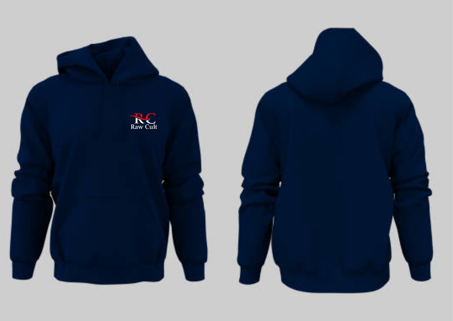 Raw Cult Men's Navy Blue Hoodie with Logo Print - Comfortable and Stylish