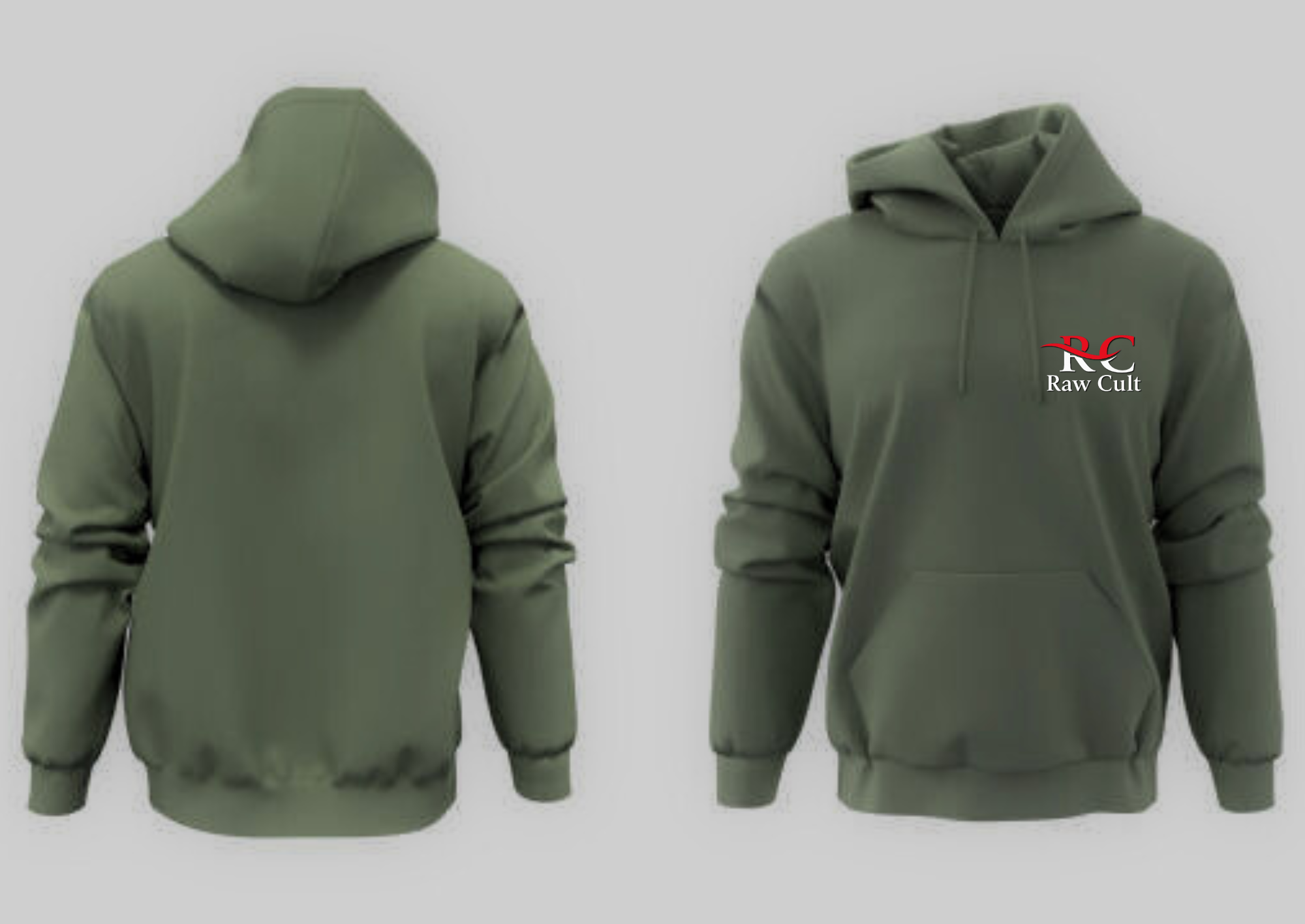 Raw Cult® Premium Olive Green Pullover Hoodie – Unisex, Soft Cotton Blend, Minimal Logo Design