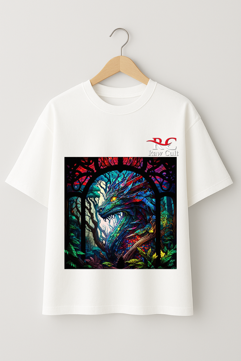Raw Cult Dragon Stained Glass Art T-Shirt – Premium Unisex Graphic Tee