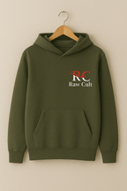 Raw Cult® Premium Olive Green Pullover Hoodie – Unisex, Soft Cotton Blend, Minimal Logo Design