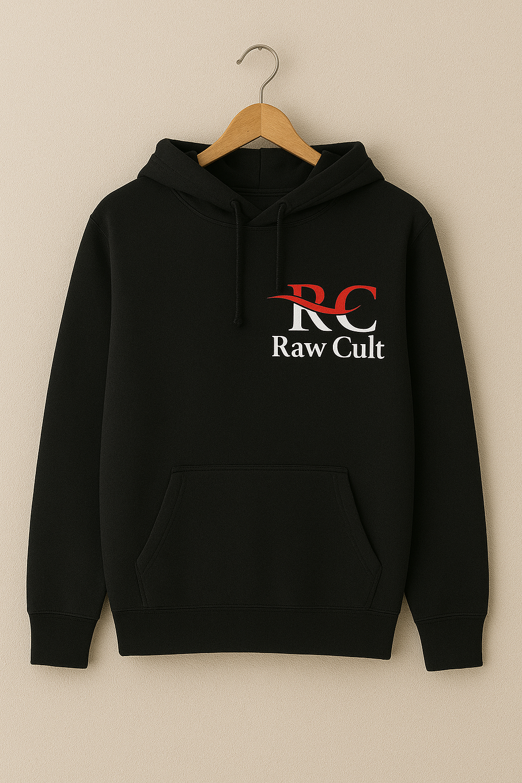 Raw Cult Men's Black Hoodie with Logo Print - Classic and Comfortable