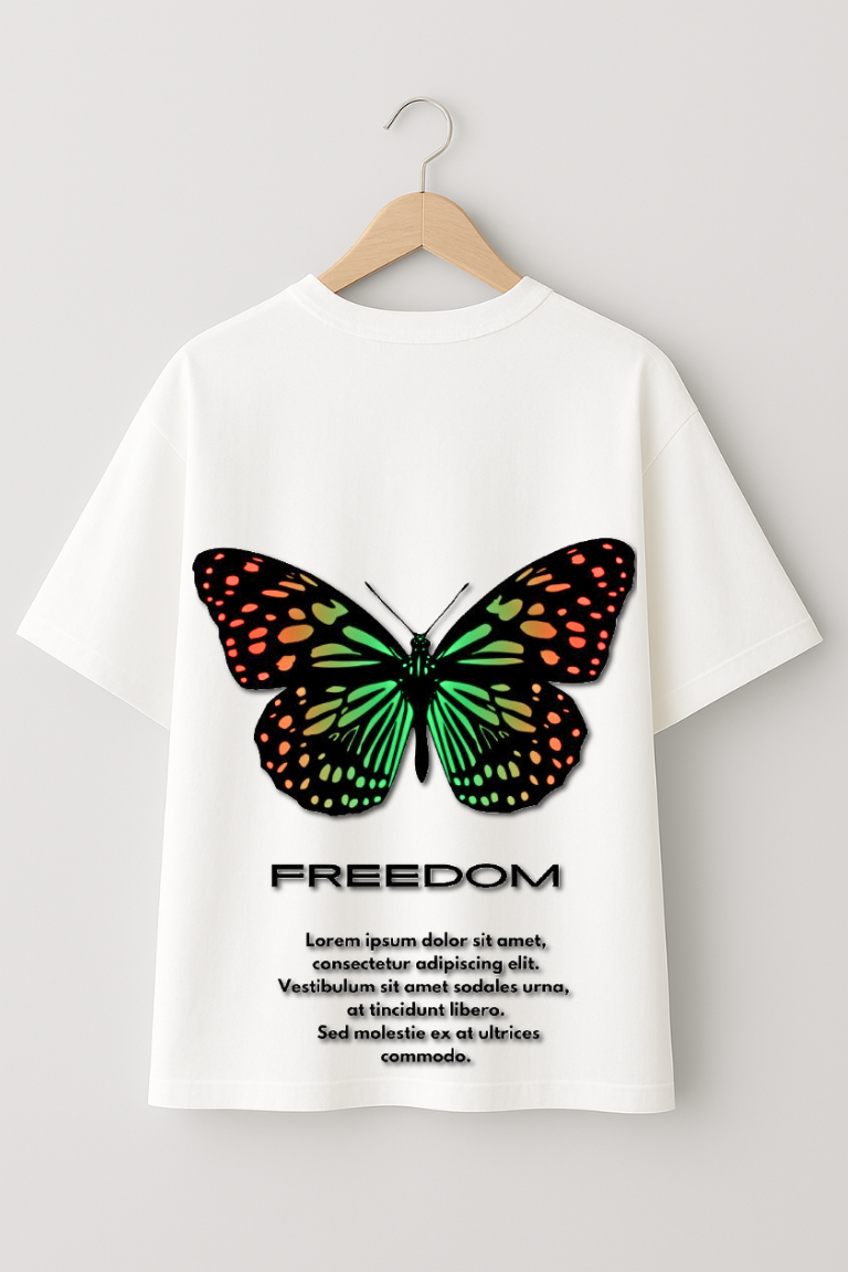 Raw Cult Heart & Butterfly Freedom Graphic T-Shirt – Unisex, White, Artistic Nature-Inspired Design