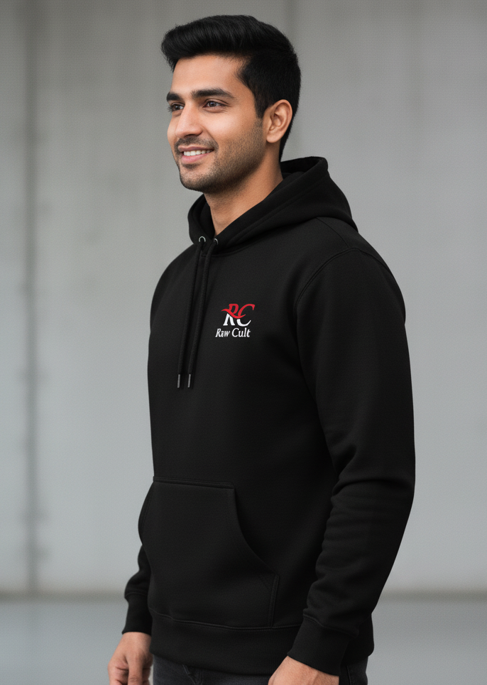 Raw Cult Black Premium Hoodie | Men's Streetwear & Gym Apparel
