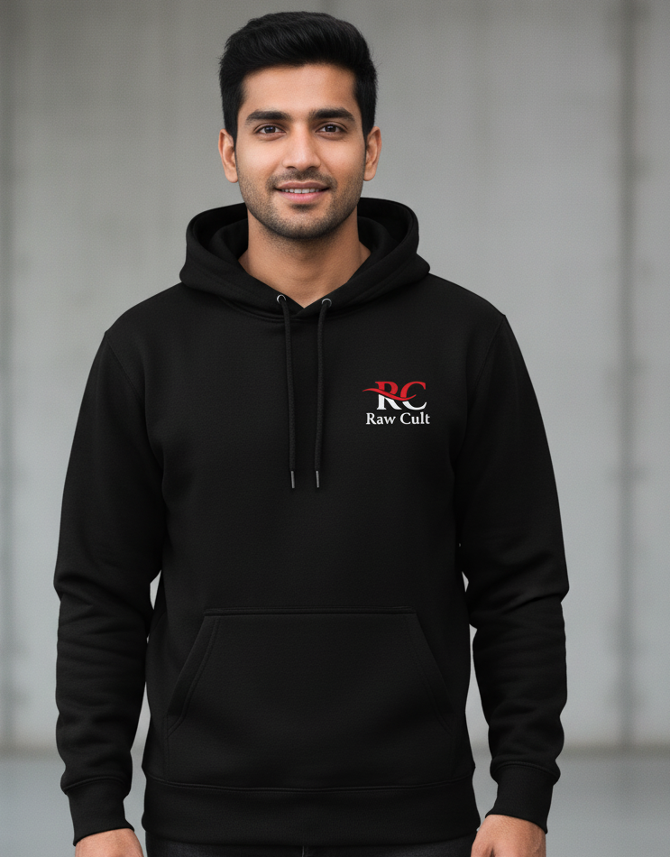 Raw Cult Black Premium Hoodie | Men's Streetwear & Gym Apparel