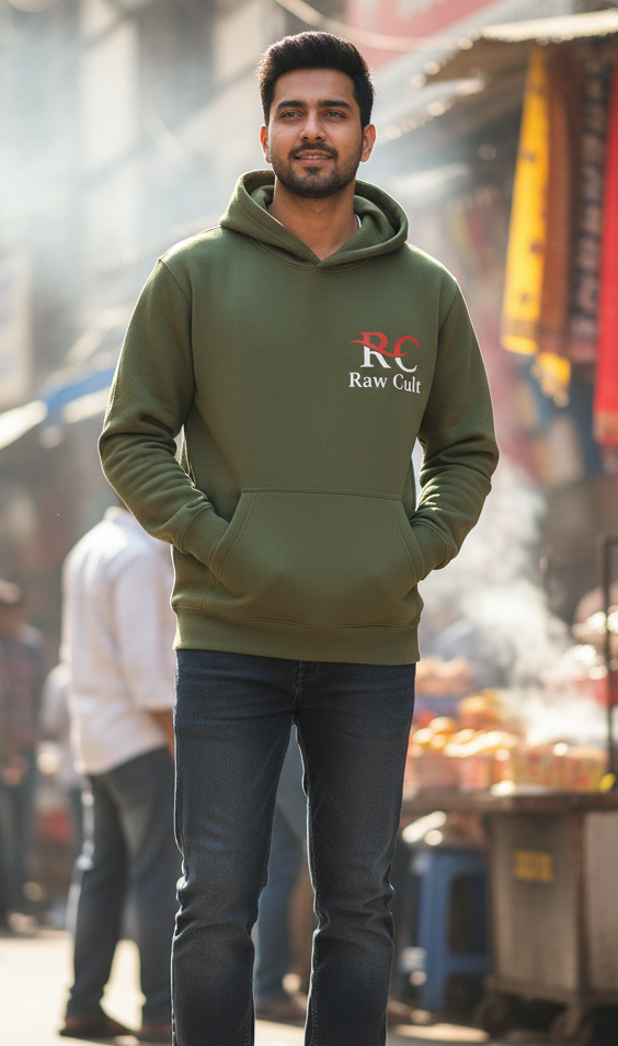 Raw Cult Olive Green Hoodie | Premium Olive Streetwear Pullover