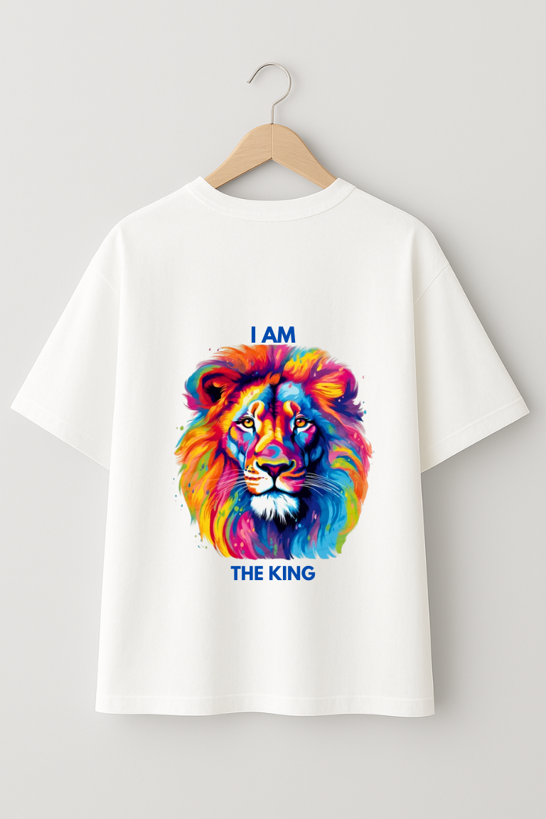 Raw Cult "I Am The King" Lion Graphic Printed White Cotton T-Shirt – Unisex Casual Wear