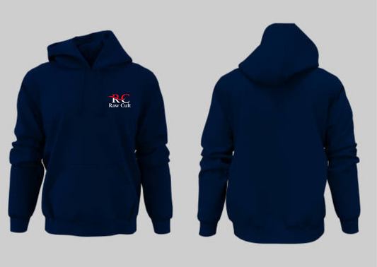 Raw Cult Men's Navy Blue Hoodie with Logo Print - Comfortable and Stylish