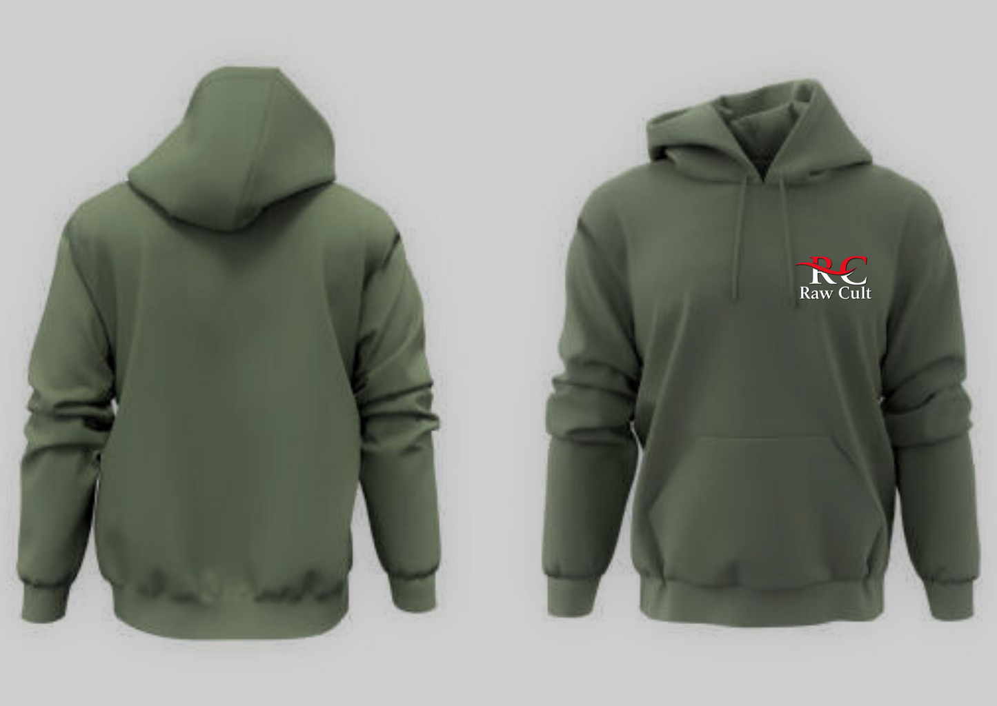 Raw Cult® Premium Olive Green Pullover Hoodie – Unisex, Soft Cotton Blend, Minimal Logo Design