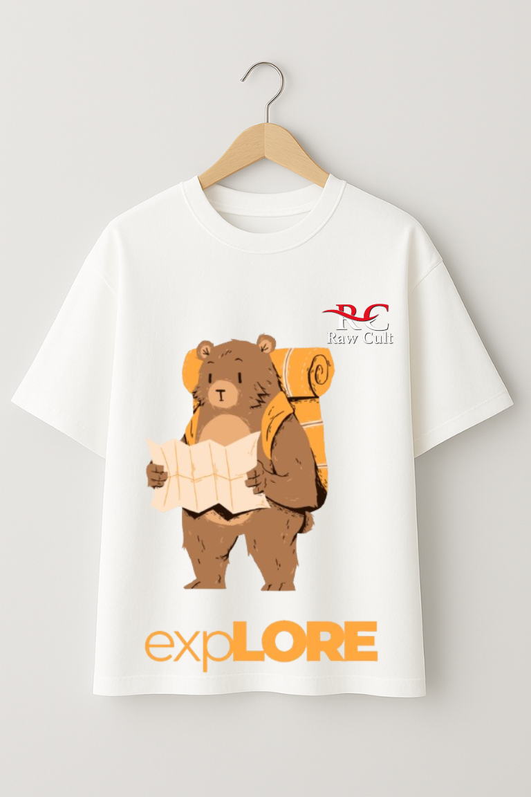 Raw Cult "Explore Bear" Graphic T-Shirt – Premium Cotton, Adventure Travel Design for Men & Women