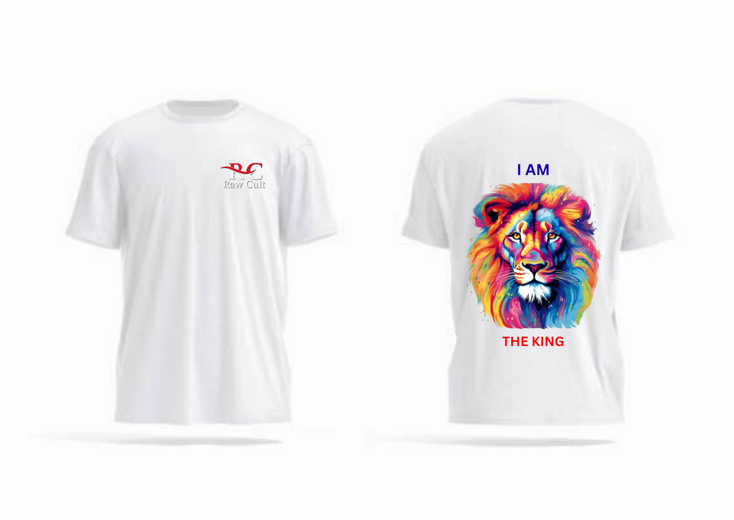 Raw Cult "I Am The King" Lion Graphic Printed White Cotton T-Shirt – Unisex Casual Wear