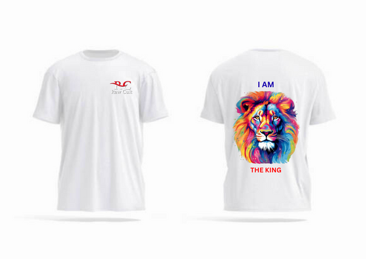 Raw Cult "I Am The King" Lion Graphic Printed White Cotton T-Shirt – Unisex Casual Wear